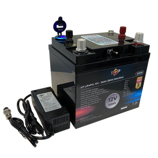Акумулятор LP LiFePO4 універсальний із зарядним пристроєм 12V (12,8V) - 50 Ah (640Wh) (BMS 50A/25А) пластик 20918 фото