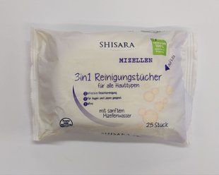 Міцелярні очищуючі серветки Shisara 3в1 Reinigungst&uuml;cher 25 шт 000037 фото