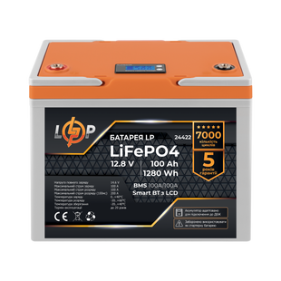 Аккумулятор LP LiFePO4 12,8V - 100 Ah (1280Wh) (BMS 100A/100А) пластик LCD Smart BT 24422 фото