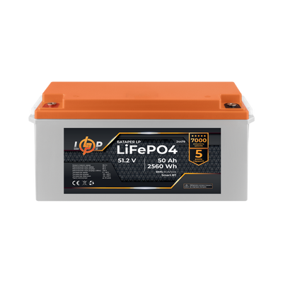 Акумулятор LP LiFePO4 51,2V - 50 Ah (2560Wh) (BMS 80A/50А) пластик Smart BT 24479 фото