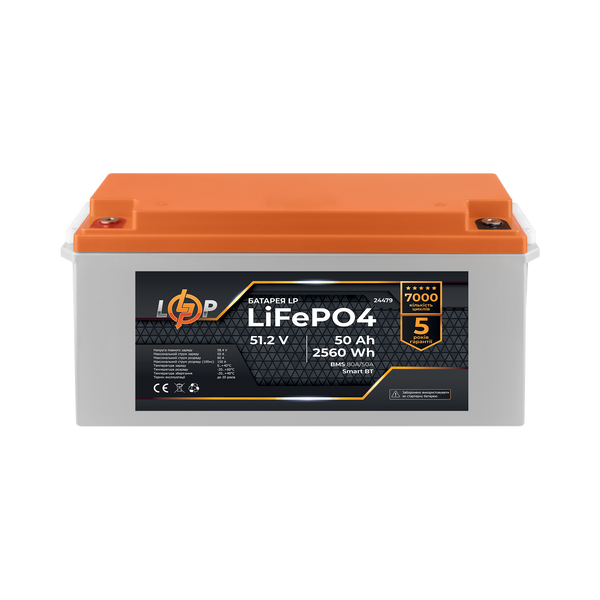 Акумулятор LP LiFePO4 51,2V - 50 Ah (2560Wh) (BMS 80A/50А) пластик Smart BT 24479 фото