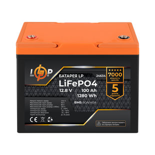 Аккумулятор LP LiFePO4 12,8V - 100 Ah (1280Wh) (BMS 80A/40А) пластик 24634 фото