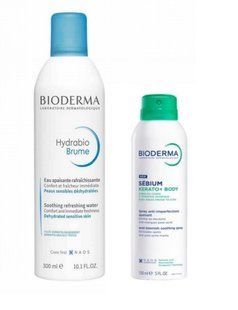 Набір Bioderma Спрей для тіла від акне Bioderma S&eacute;bium Kerato+ Body 150 мл та Заспокійлива освіжаюча вода Bioderma Hydrabio 300мл 0003 фото