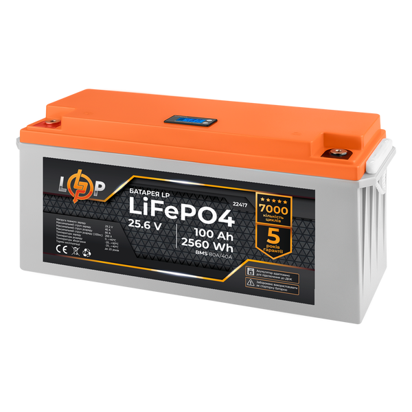 Акумулятор LP LiFePO4 24V (25,6V) - 100 Ah (2560Wh) (BMS 80/40А) пластик LCD для ДБЖ 22417 фото