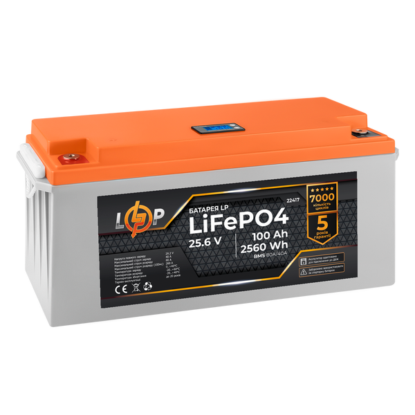Акумулятор LP LiFePO4 24V (25,6V) - 100 Ah (2560Wh) (BMS 80/40А) пластик LCD для ДБЖ 22417 фото