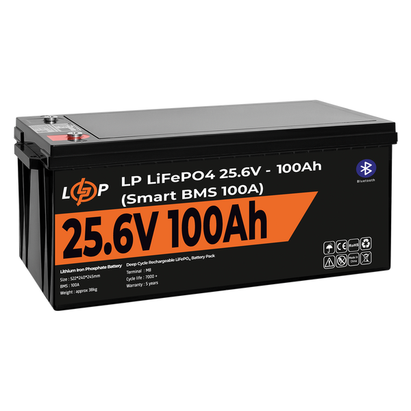 Акумулятор LP LiFePO4 24V (25,6V) - 100 Ah (2560Wh) (Smart BMS 100А) з BT пластик для ДБЖ 20200 фото
