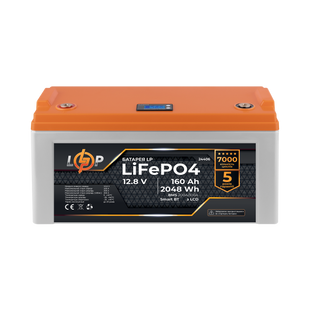 Акумулятор LP LiFePO4 12,8V - 160 Ah (2048Wh) (BMS 200A/100А) пластик LCD Smart BT 24406 фото