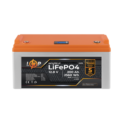 Акумулятор LP LiFePO4 12,8V - 200 Ah (2560Wh) (BMS 100A/50А) пластик LCD 24010 фото