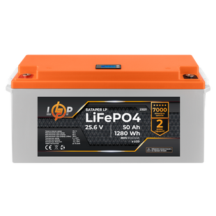 Акумулятор LP LiFePO4 25,6V - 50 Ah (1280Wh) (BMS 80A/40A) пластик LCD 23221 фото