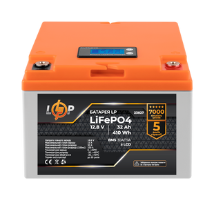 Акумулятор LP LiFePO4 12,8V - 32 Ah (410Wh) (BMS 30А/15A) пластик LCD LP23827 фото
