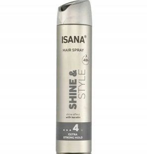 Лак для волосся Isana Shine & Style 250 мл, екстра сильна фіксація 4, блиск і об єм з кератином до 48 годин 219 фото