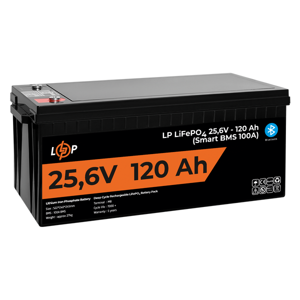 Акумулятор LP LiFePO4 25,6V - 120 Ah (3072Wh) (Smart BMS 100А) з BT пластик для ДБЖ 22424 фото