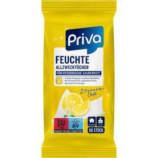 Вологі серветки Priva Citron 80 шт 000018 фото