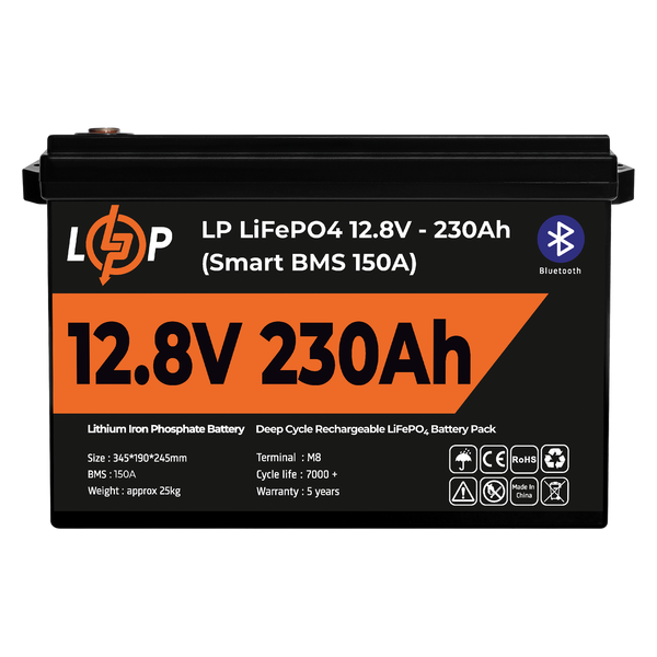 Аккумулятор LP LiFePO4 12V (12,8V) - 230 Ah (2944Wh) (Smart BMS 150А) с BT пластик LP20199 фото