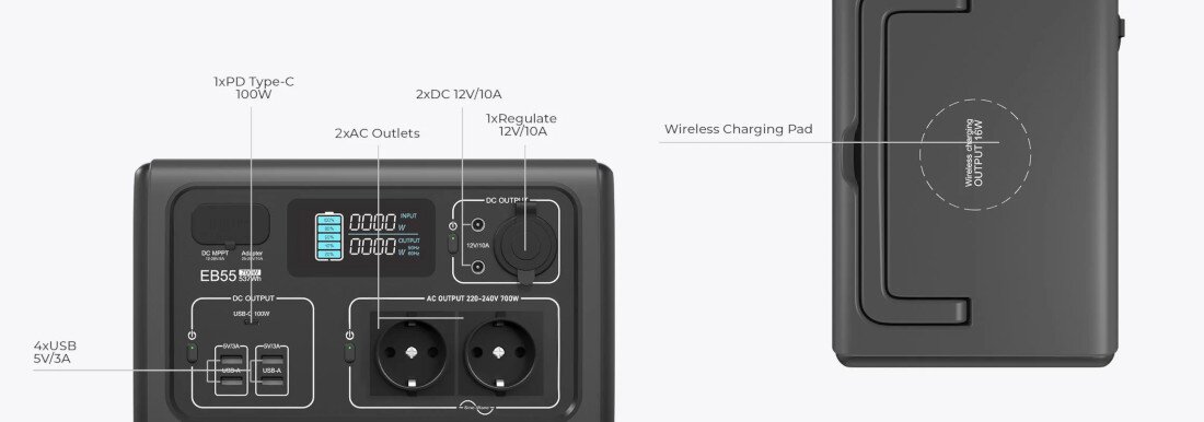 Порти для зарядки Портативна електростанція PowerOak Bluetti EB55